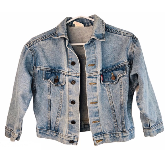 Vintage Jackets & Blazers - Vintage 80s Cropped Denim Jacket Med/Light Wash XS